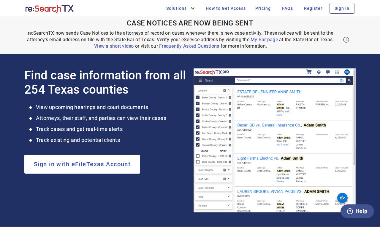 re:SearchTX public portal used for Burleson County case searches
