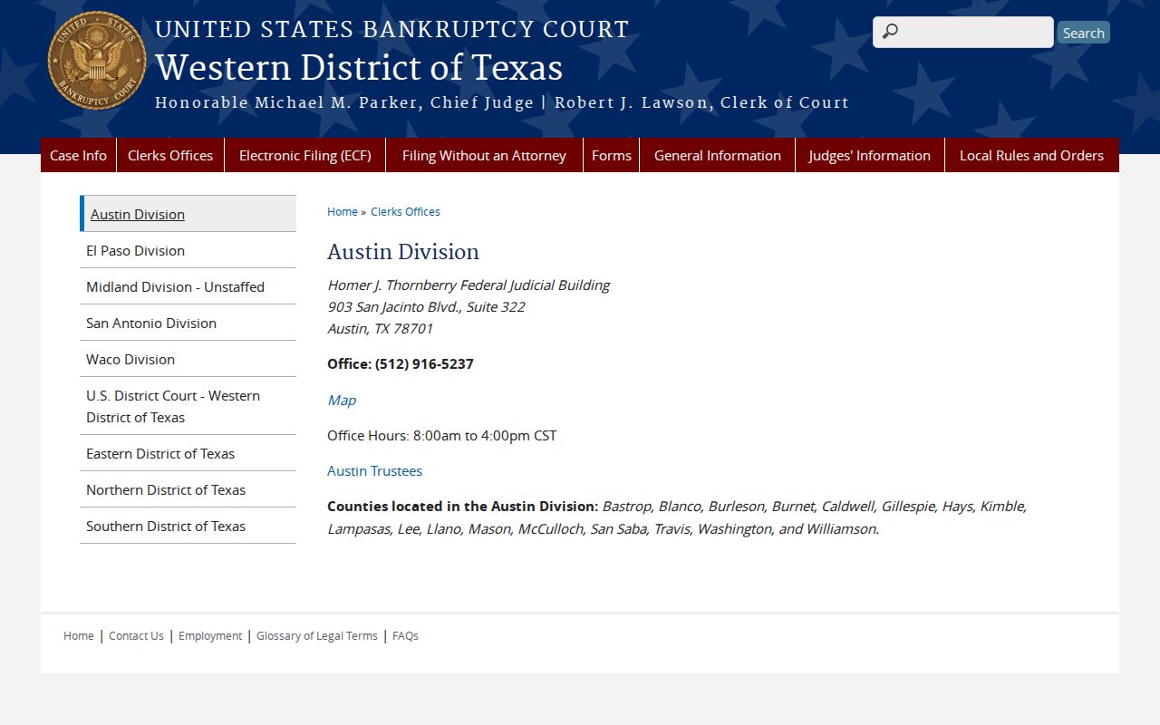 Burleson County federal bankruptcy court docket Austin Division