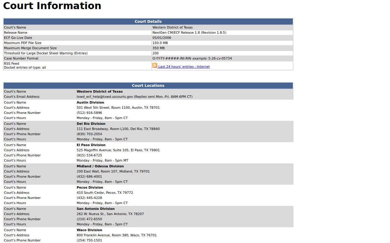 Burleson County federal criminal docket CM ECF contact page