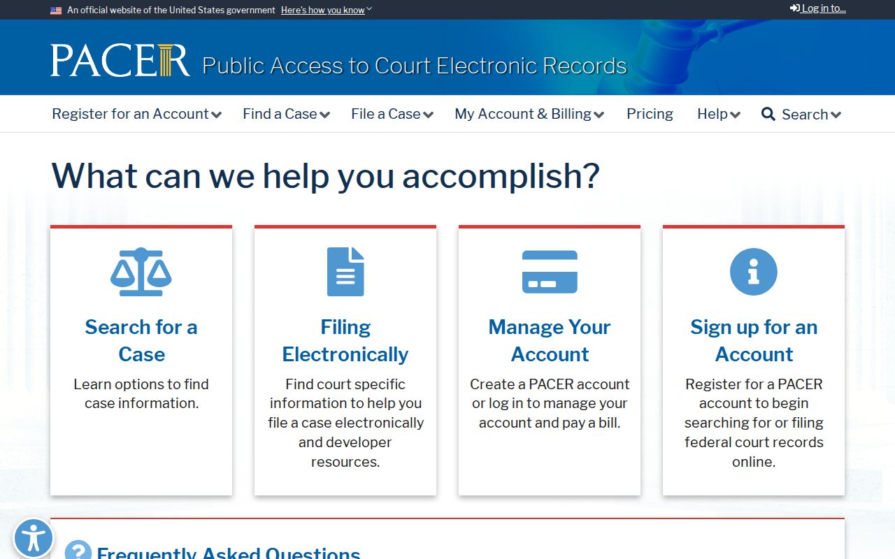 Burleson County criminal docket PACER registration page