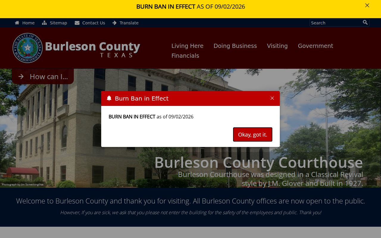 Burleson County court docket source on the official county home page
